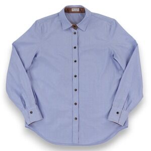Brunello Cucinelli Dress Shirt Womens Small Blue Snaps Brown Silk Trim Italy